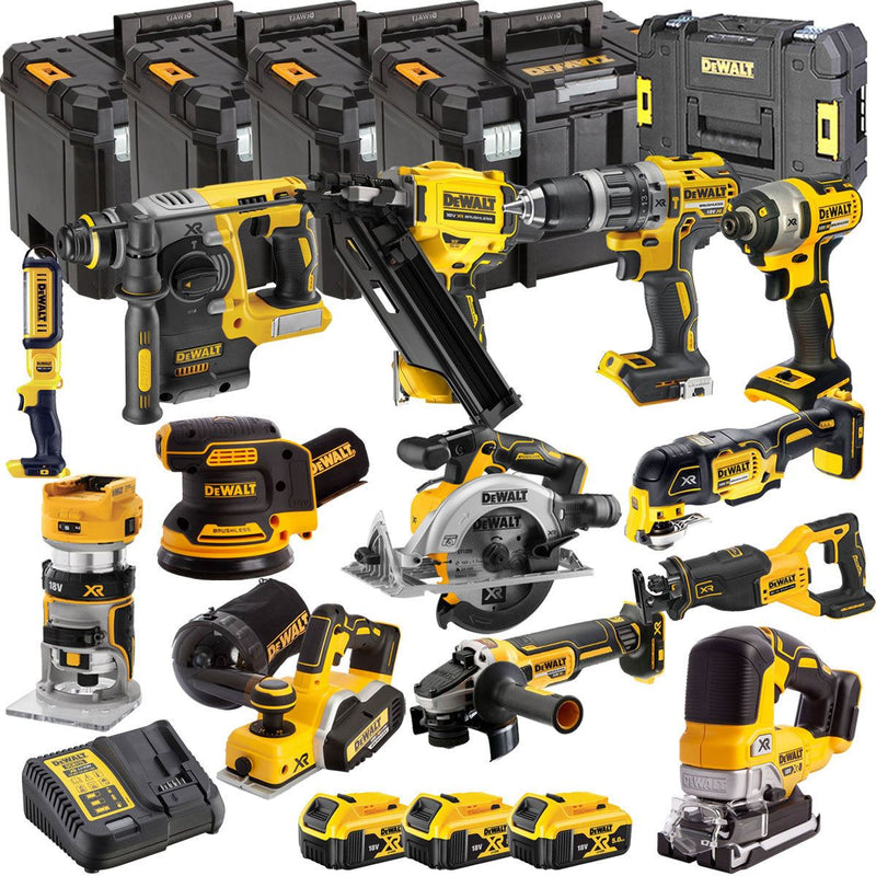 DeWalt 18V Brushless 13-Piece Cordless Tool Kit with 3x 5.0Ah Batteries, Charger, and TStak Storage
