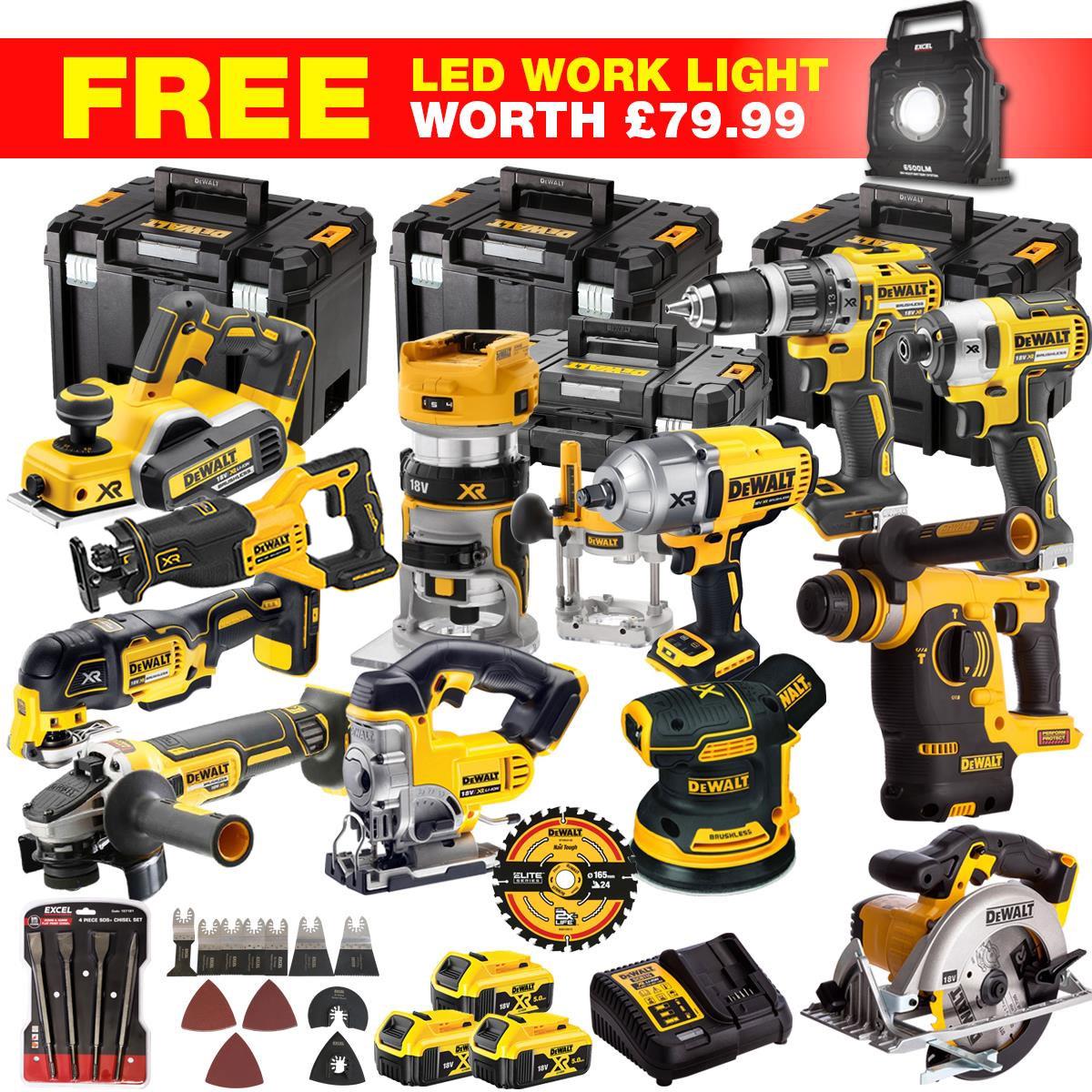 DeWalt DCKT4T13WLF 18V XR 13-Piece Professional Power Tool Kit with Three 5.0Ah Batteries, Comprehensive Accessories Set, and ToughSystem Storage Box