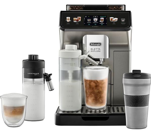 DeLonghi Eletta Explore Fully Automatic Bean to Cup Espresso and Coffee Machine in Silver