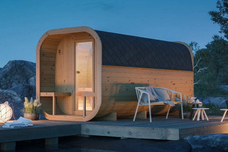 Premium Scandinavian Designed Natural Wood Sauna Cabin With Outdoor Terrace