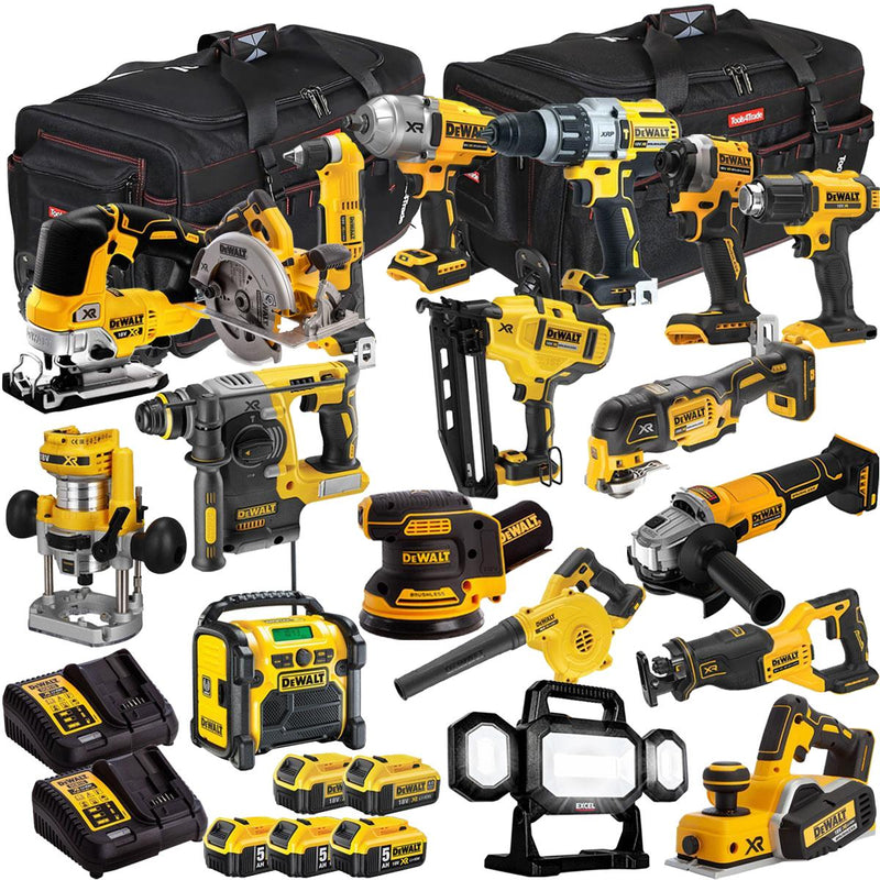 18V Cordless 18-Piece Power Tool Combo Kit with 5 Batteries and Charger T4TKIT-1067