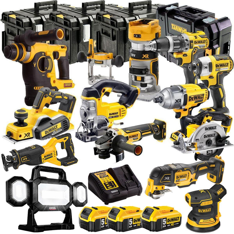 DeWalt 18V 13-Piece XR Power Tool Kit with 3 x 5.0Ah Batteries, Charger and TStak Storage
