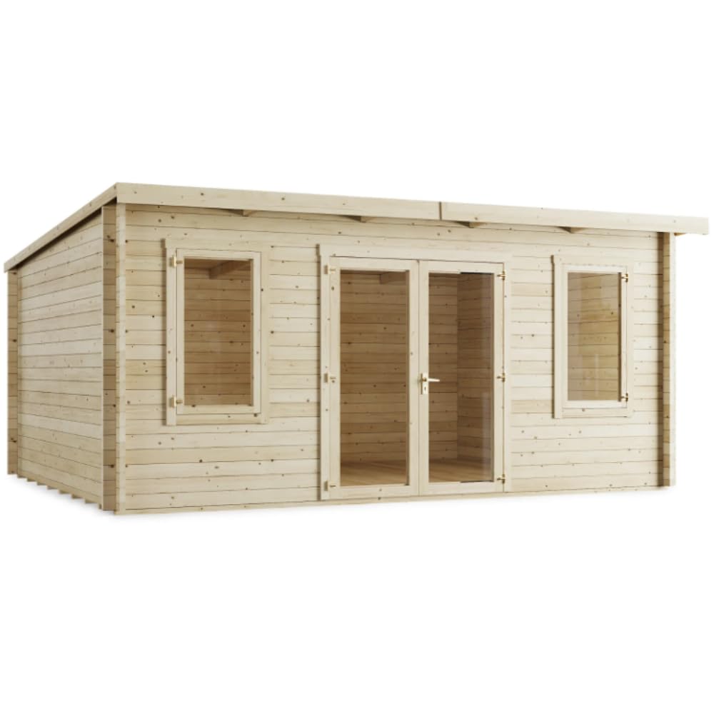 BillyOh Fraya Log Cabin 5 x 4 m – Garden Room Summer House with Pent Roof, Double Doors