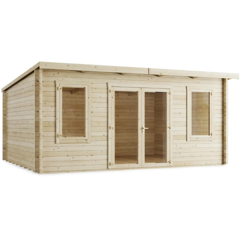 BillyOh Fraya 5x4m Modern Pent Roof Log Cabin Summer House with Double Doors and Shatterproof Windows