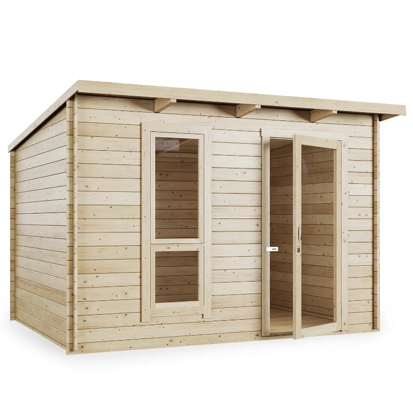 BillyOh Mia Log Cabin Summer House 3 x 2.5 m – Pent Roof Garden Room, Single Door