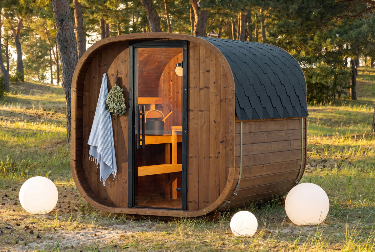 Luxury Premium ThermoWood Round Outdoor Sauna Designed for Two to Four People