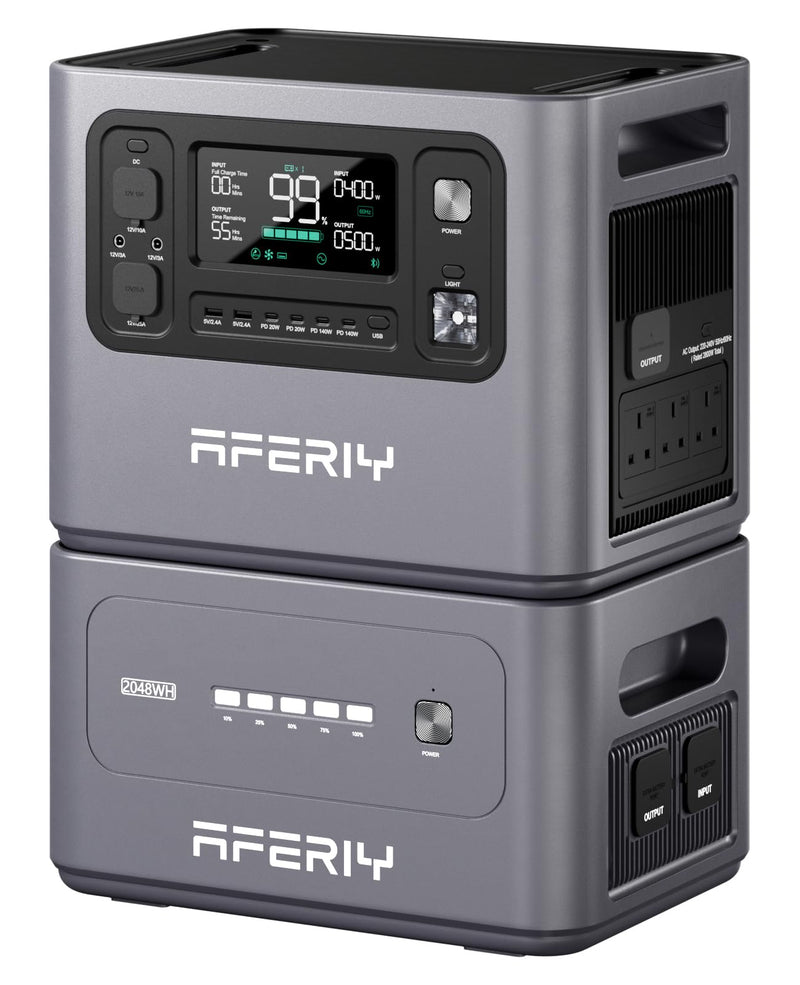 AFERIY P280 4096Wh 2800W Portable Power Station with 1 Extra Battery and LiFePO4 Backup Generator