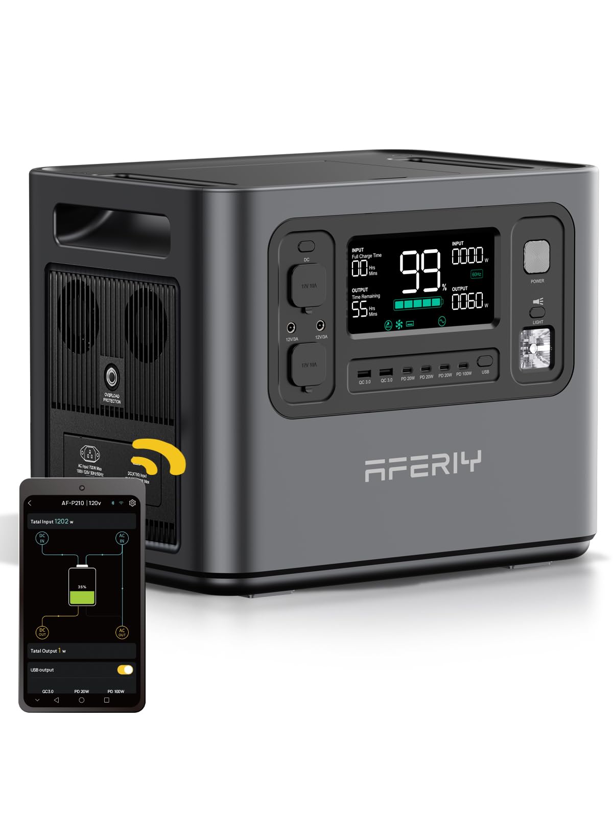 AFERIY P210 Portable Power Station 2048Wh 2400W – LiFePO4 Solar Generator
