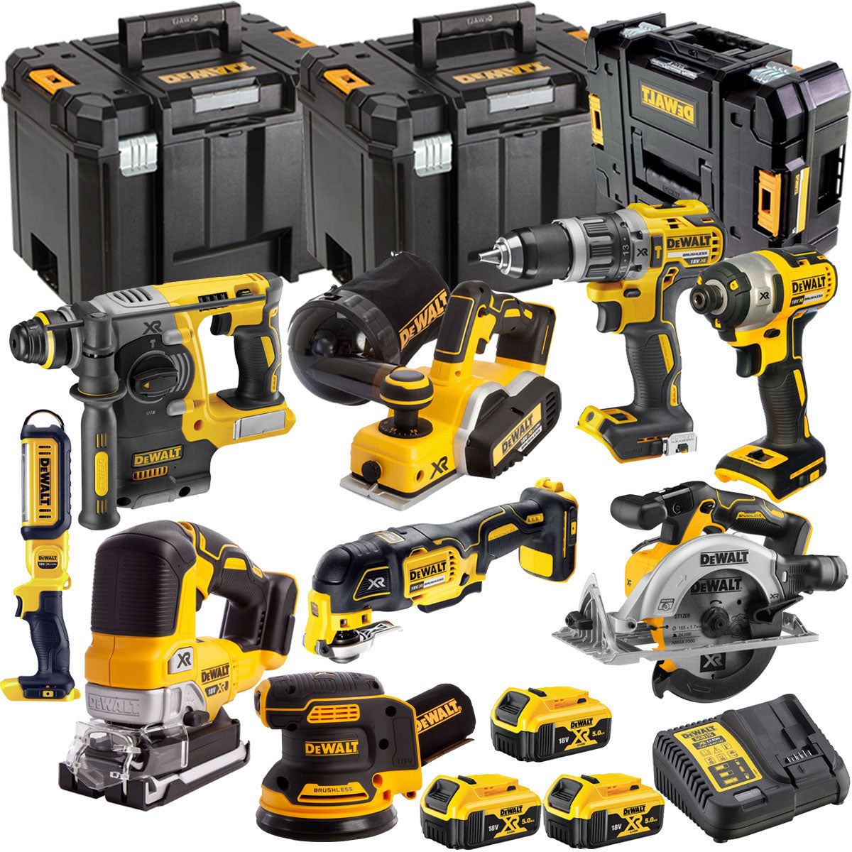 DEWALT 18V Brushless 9-Piece Power Tool Combo Kit with 3 x 5.0Ah Batteries, Charger & TSTAK (DCKT4T9B3)