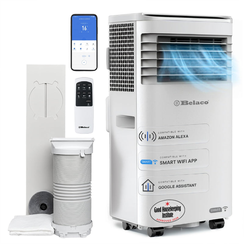 Belaco 9000 BTU Portable Air Conditioner with Smart Wi-Fi – 4-in-1 AC Unit, Cooling & Dehumidifier