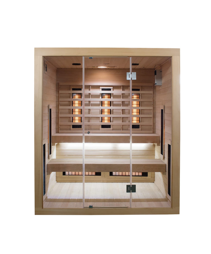 SaunaMed Full Spectrum Infrared Sauna, 6 Person – Indoor Home Sauna, Low EMF, Plug & Play, Bluetooth, UK Plug
