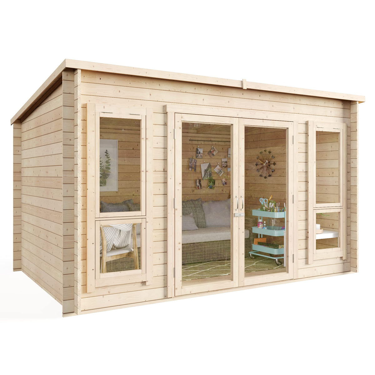 BillyOh Carmen Log Cabin Summerhouse 12 x 8 ft – Pent Roof Garden Office, Pressure Treated