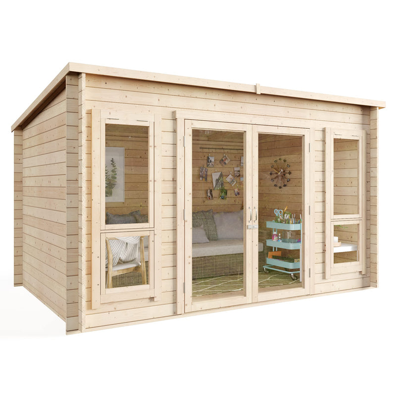 BillyOh Carmen Log Cabin Summerhouse 12 x 8 ft – Pent Roof Garden Office, Pressure Treated