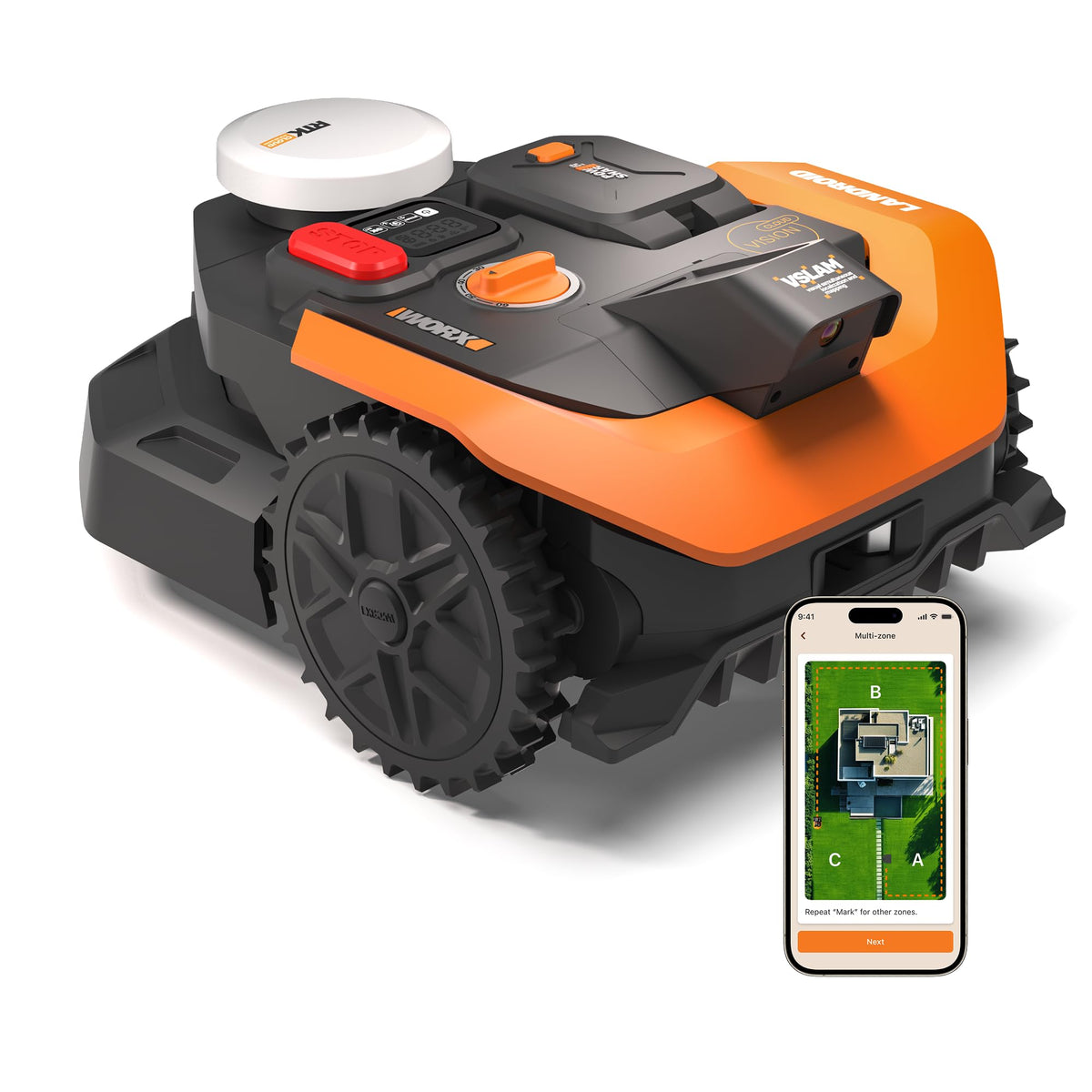 WORX Landroid Vision Cloud WR303E 2WD Robot Lawn Mower – Wire-Free Cloud RTK, App Control