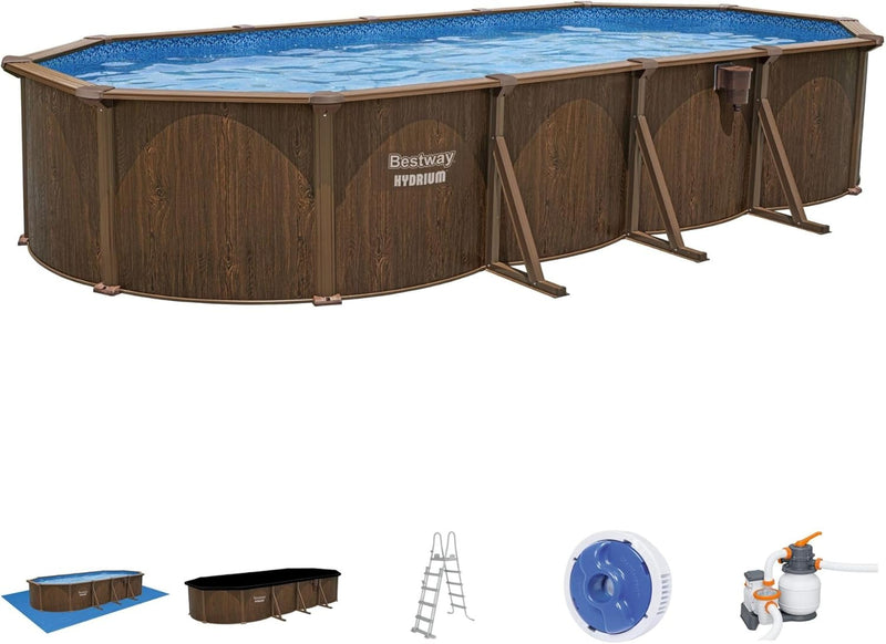 Bestway Hydrium 24 ft Oval Above Ground Pool Set – Steel Wall Swimming Pool with Sand Filter Pump, 240V