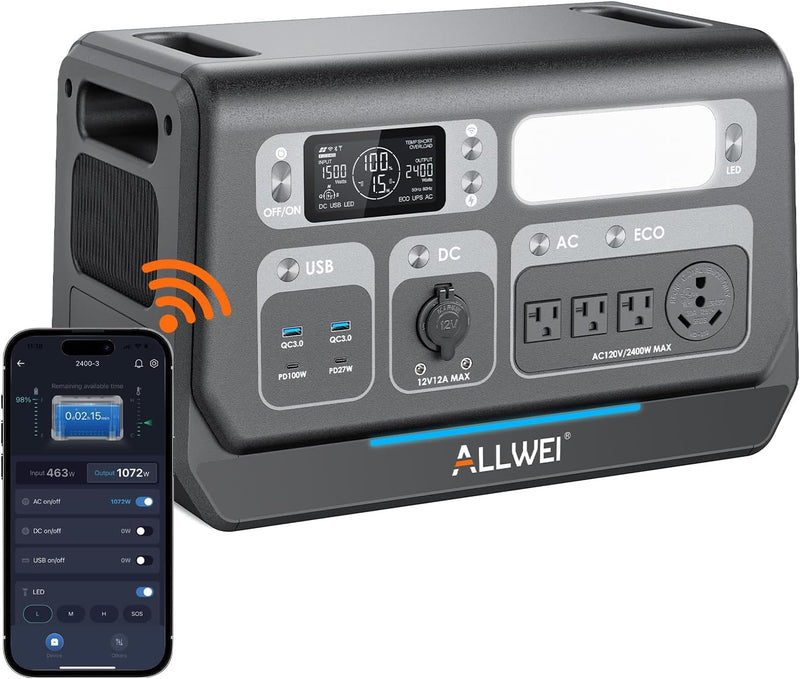 ALLWEI Portable Power Station 2048Wh 2400W (4800W Peak) – LiFePO4 Solar Generator with UPS