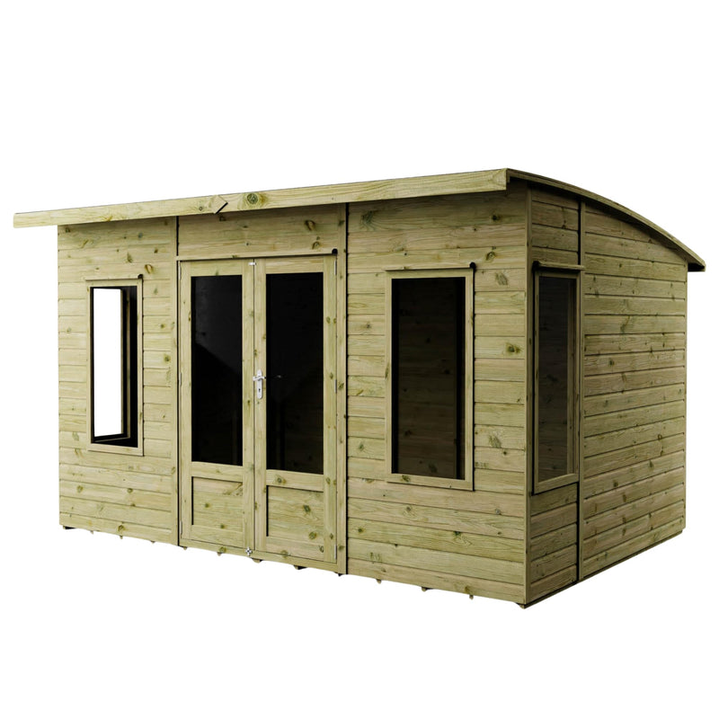 WALTONS 12 x 8 Helios Wooden Garden Summerhouse with Curved Roof and Shiplap Tongue and Groove