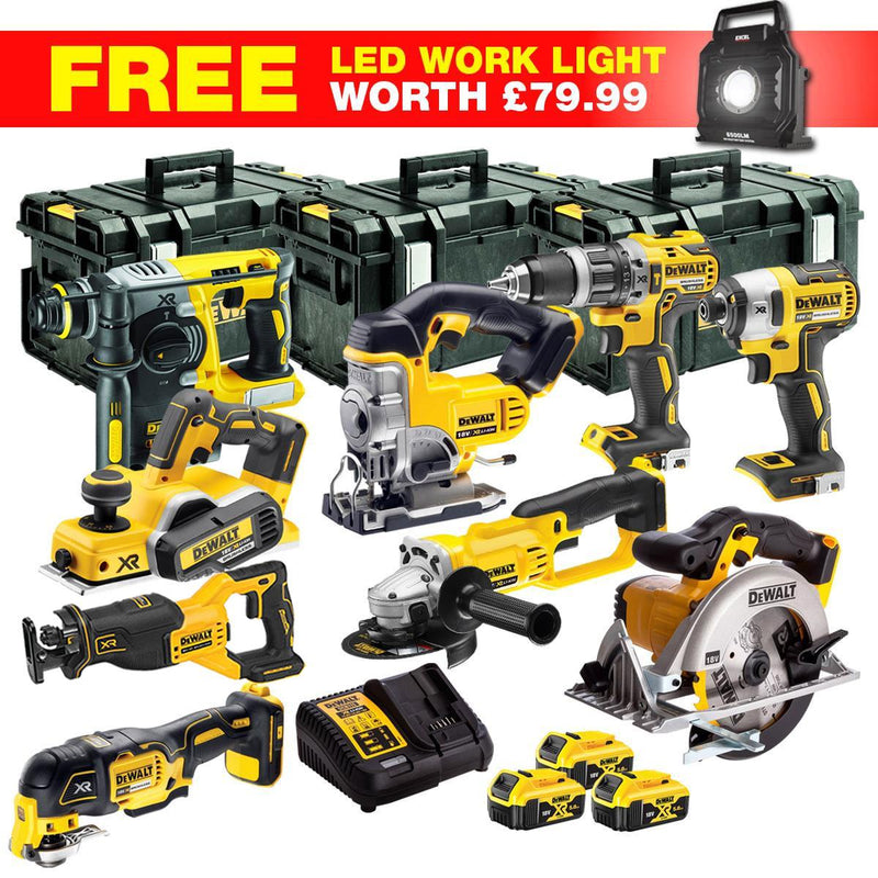 Dewalt 18V XR 10-Piece Cordless Power Tool Kit with Three 5.0Ah Batteries and ToughSystem Storage Box