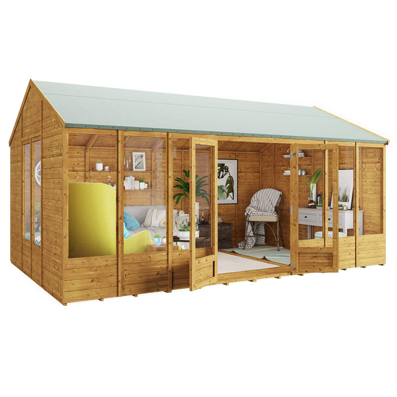 BillyOh Petra Reverse Apex Summer House 16 x 10 ft – Log Cabin Garden Room, Tongue & Groove
