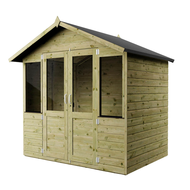 WALTONS 7x5 Wooden Garden Summerhouse with Apex Roof and Shiplap Tongue & Groove Storage