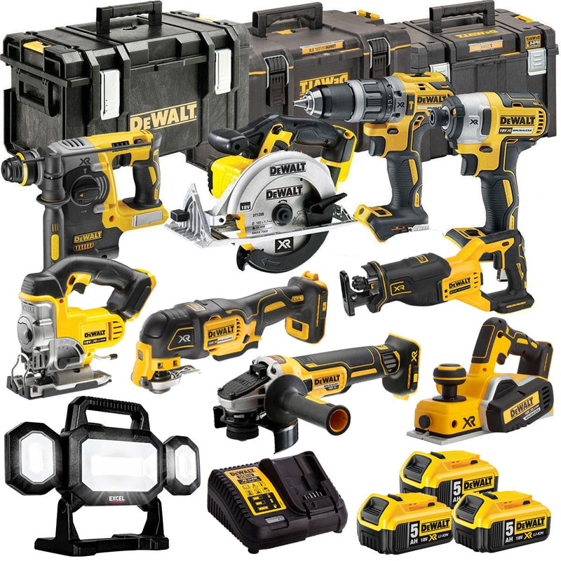Dewalt DCKT4T10P13 18V XR 10 Piece Power Tool Kit with 3 x 5.0Ah Batteries & Toughsystem Storage Box