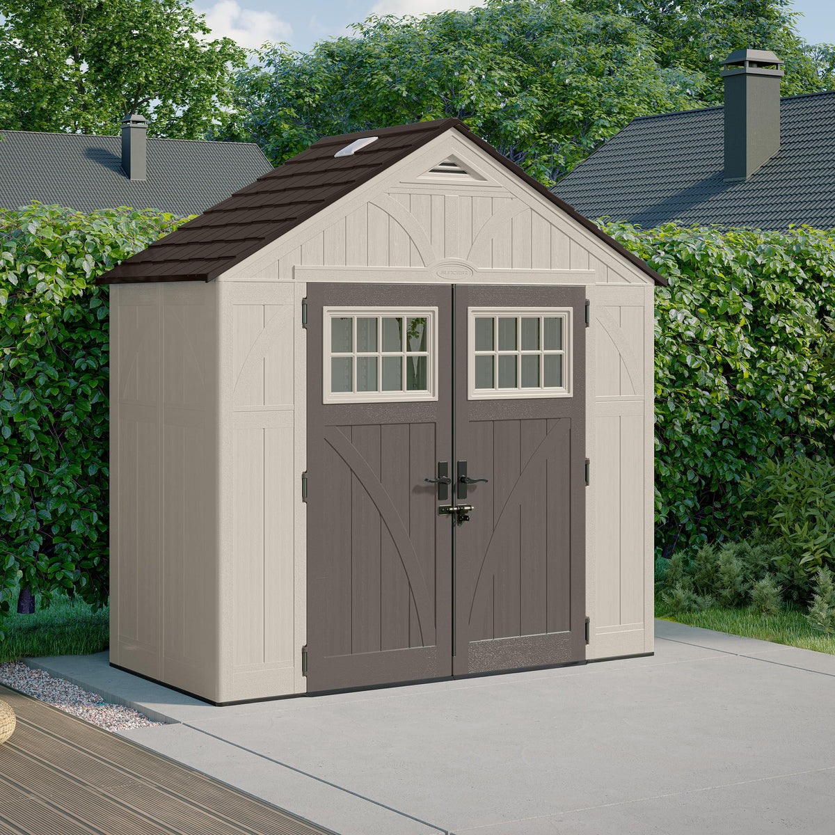 Rowlinson Suncast Tremont Plastic Shed 8 x 4 ft – Resin Garden Storage Shed with Skylights
