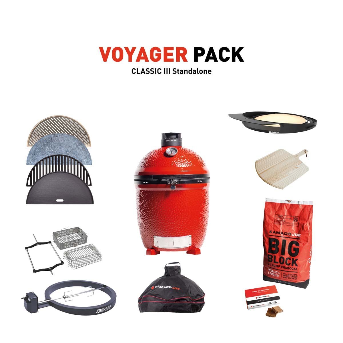Kamado Joe Classic III Charcoal BBQ – Stand-Alone Kamado Smoker with Voyager Pack