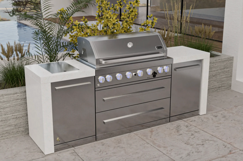 Mont Alpi 6-Burner Deluxe Stainless Steel Outdoor Kitchen Island with Fridge - 94-Inch