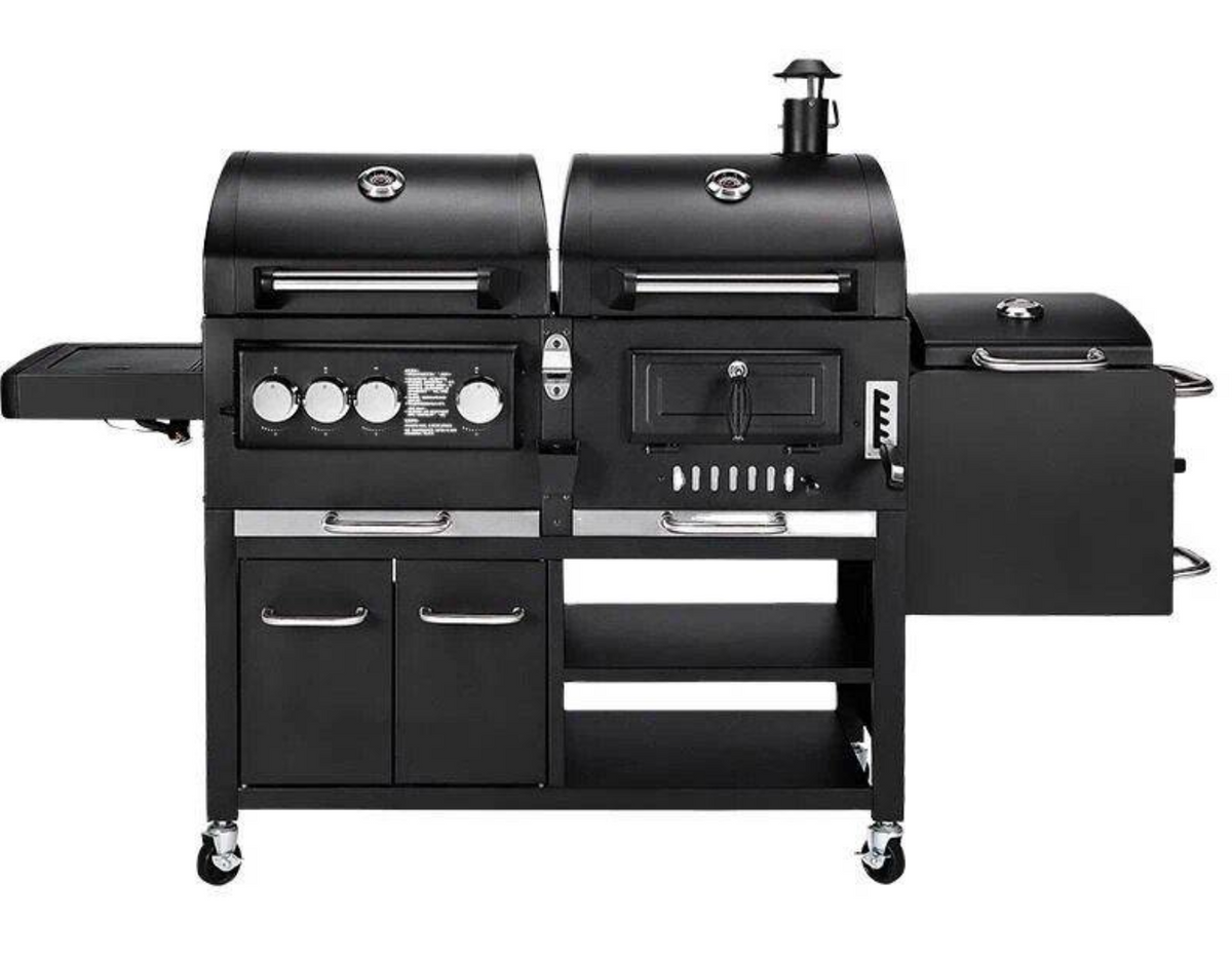 Dual Fuel Gas & Charcoal BBQ, Large – Outdoor with Side Burner & Smoker Box