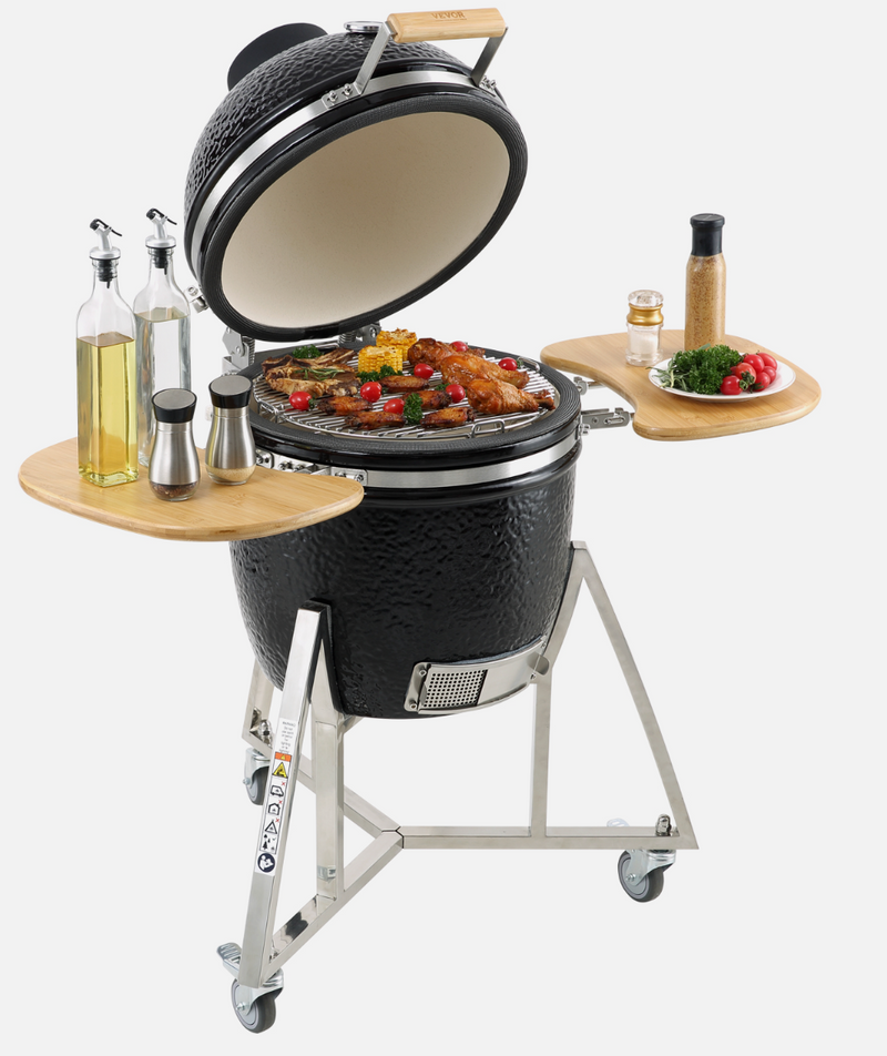 VEVOR 24" Ceramic Kamado Grill – Charcoal BBQ Smoker, Portable Round Outdoor Grill