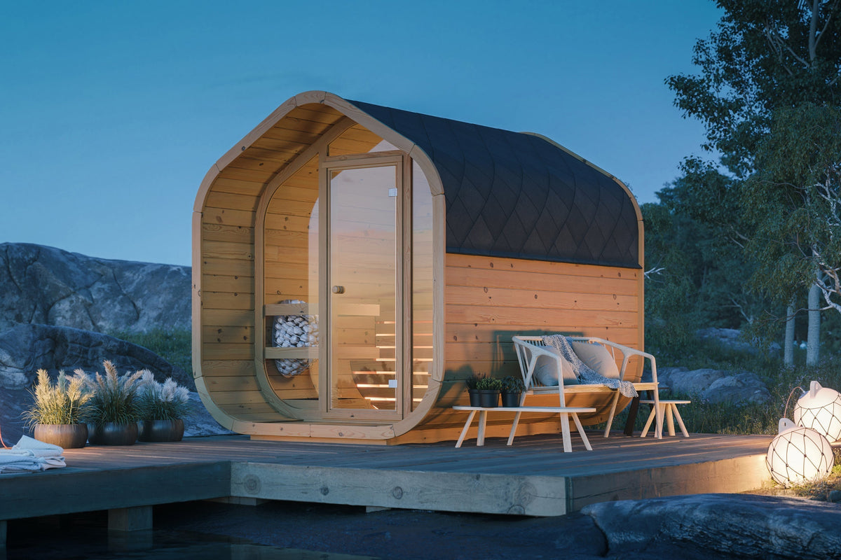 Premium Authentic Nordic Thermowood Garden Sauna Cabin With Integrated Terrace