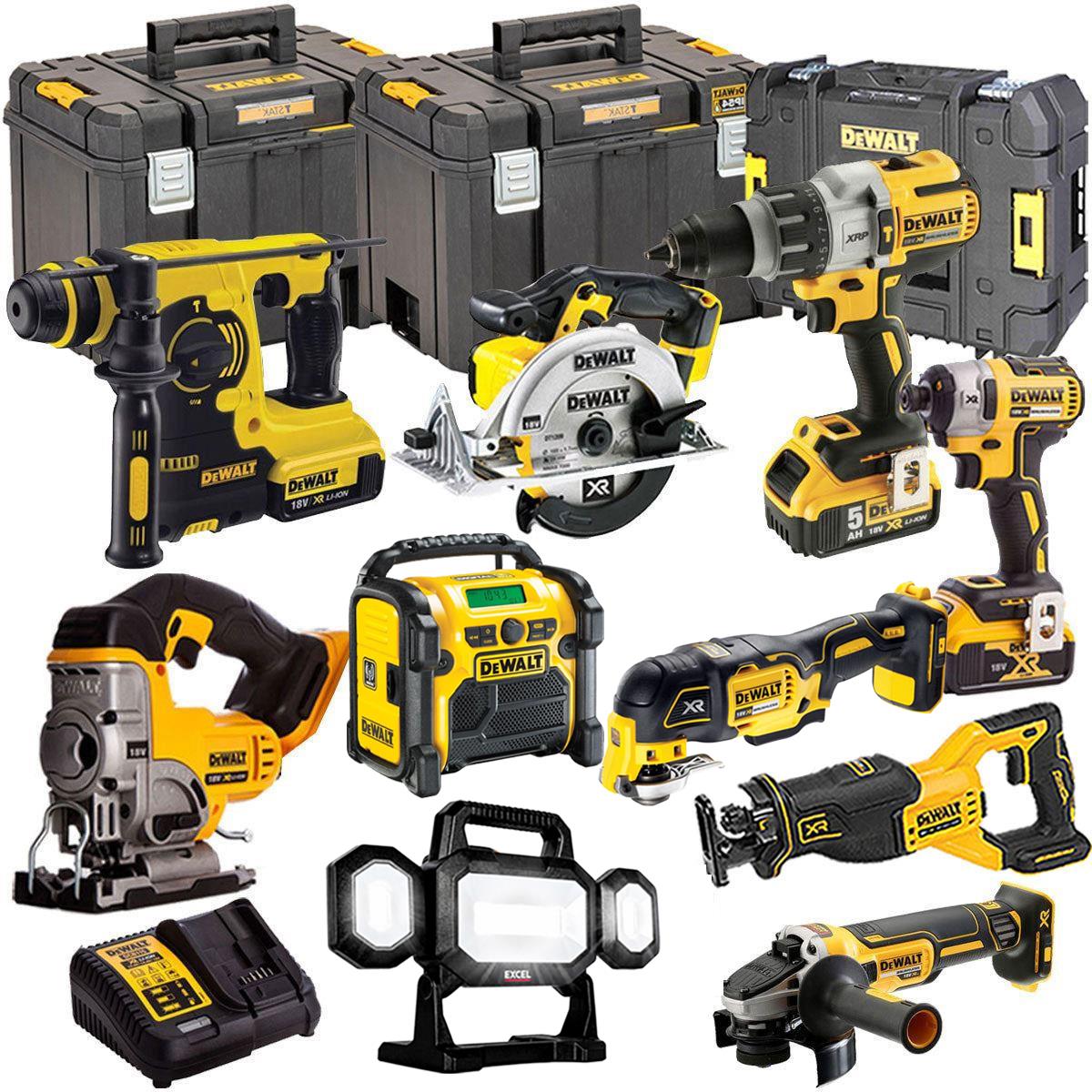 DeWalt 18V XR 10 Piece Cordless Power Tool Kit with 3 x 5.0Ah Batteries & Charger T4TKIT-6599