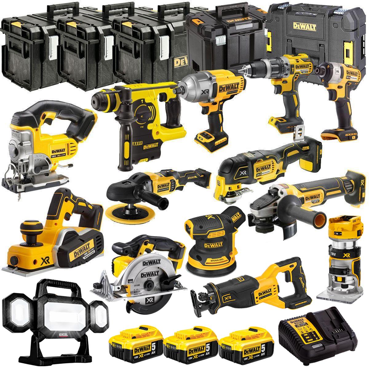 DEWALT 18V 14 Piece Cordless Power Tool Kit with Three 5.0Ah Batteries, Charger and Storage Box