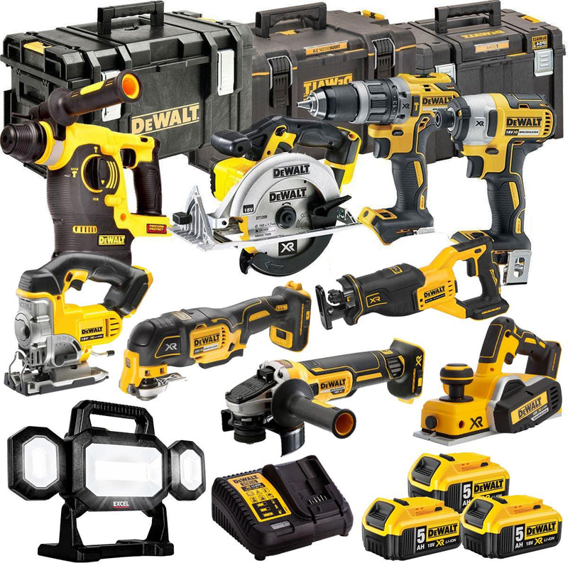 DeWalt 18V XR 10-Piece Professional Power Tool Kit with Three 5.0Ah Batteries and ToughSystem Storage Box