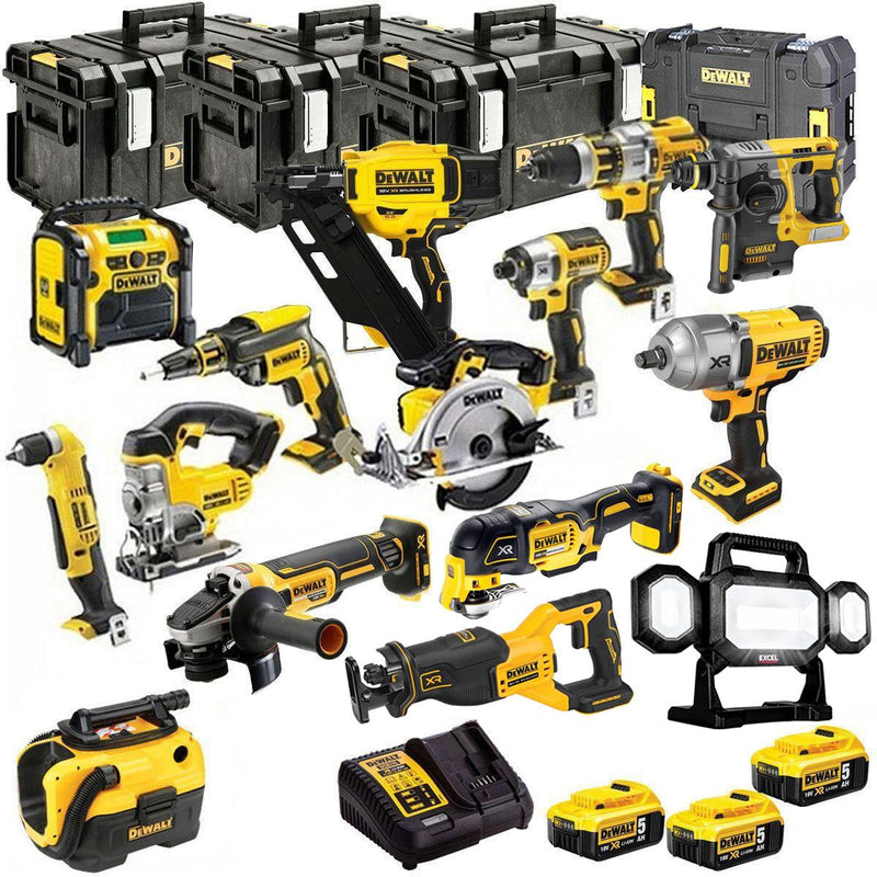 DEWALT 18V XR 15-Piece Power Tool Combo Kit with 3 x 5.0Ah Batteries, Charger & Cases (T4TKIT-651)