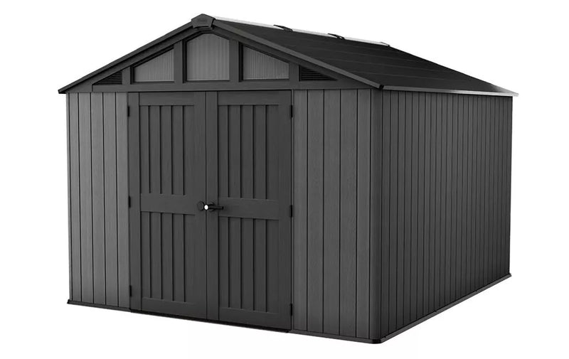 Keter Stronghold 10 x 11.5 ft Plastic Shed – Large Garden Storage Shed, Grey