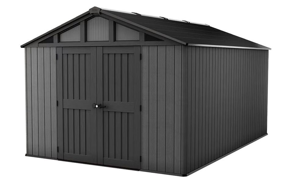 Keter Stronghold 10 x 15 ft Plastic Shed – Large Garden Storage Shed, Grey